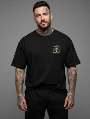 very Rep motivational gym tee front view – Till Death Kingswear skull logo black workout shirt