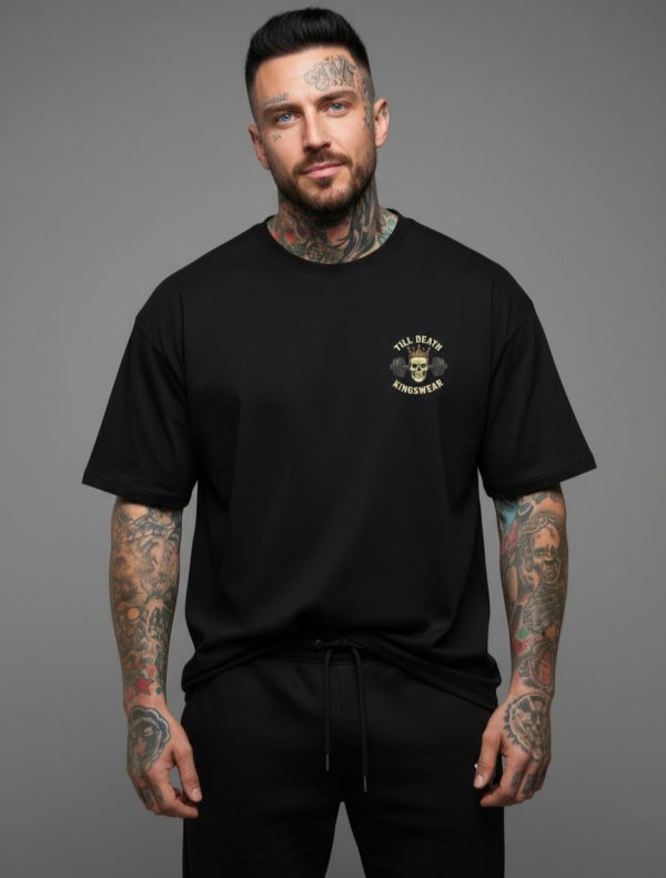 very Rep motivational gym tee front view – Till Death Kingswear skull logo black workout shirt